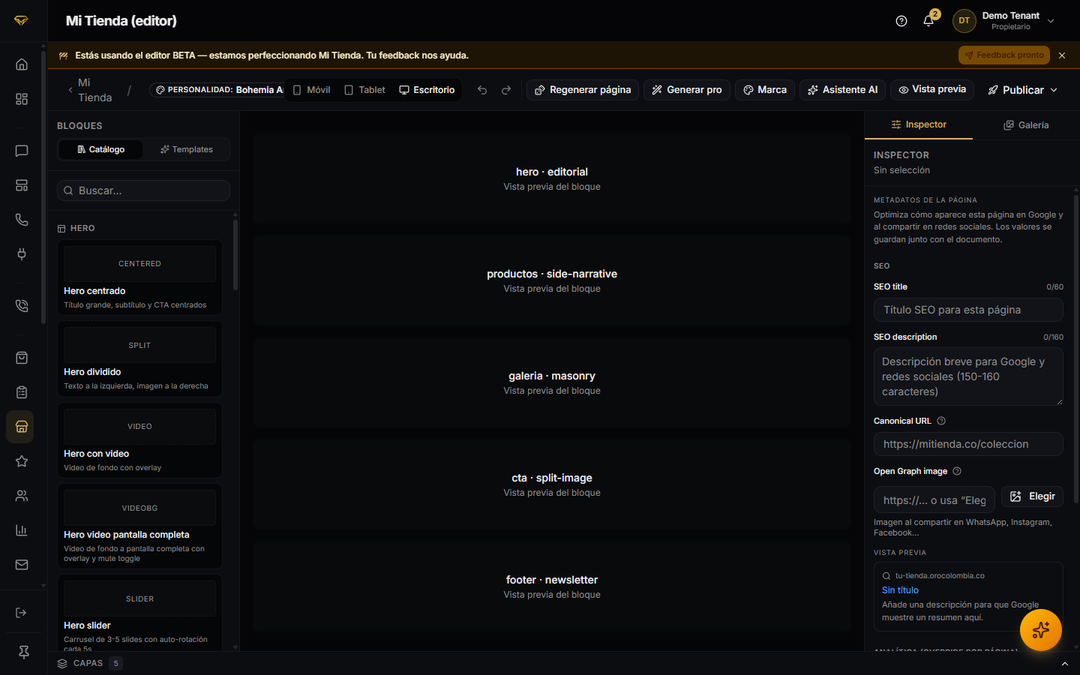 Paso 2: personaliza tu tienda con el editor
