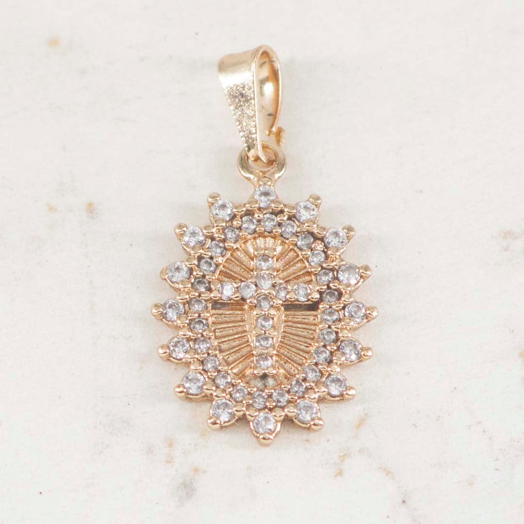 DIJE MEDALLA CRUZ DOBLE BORDE CIRCONES