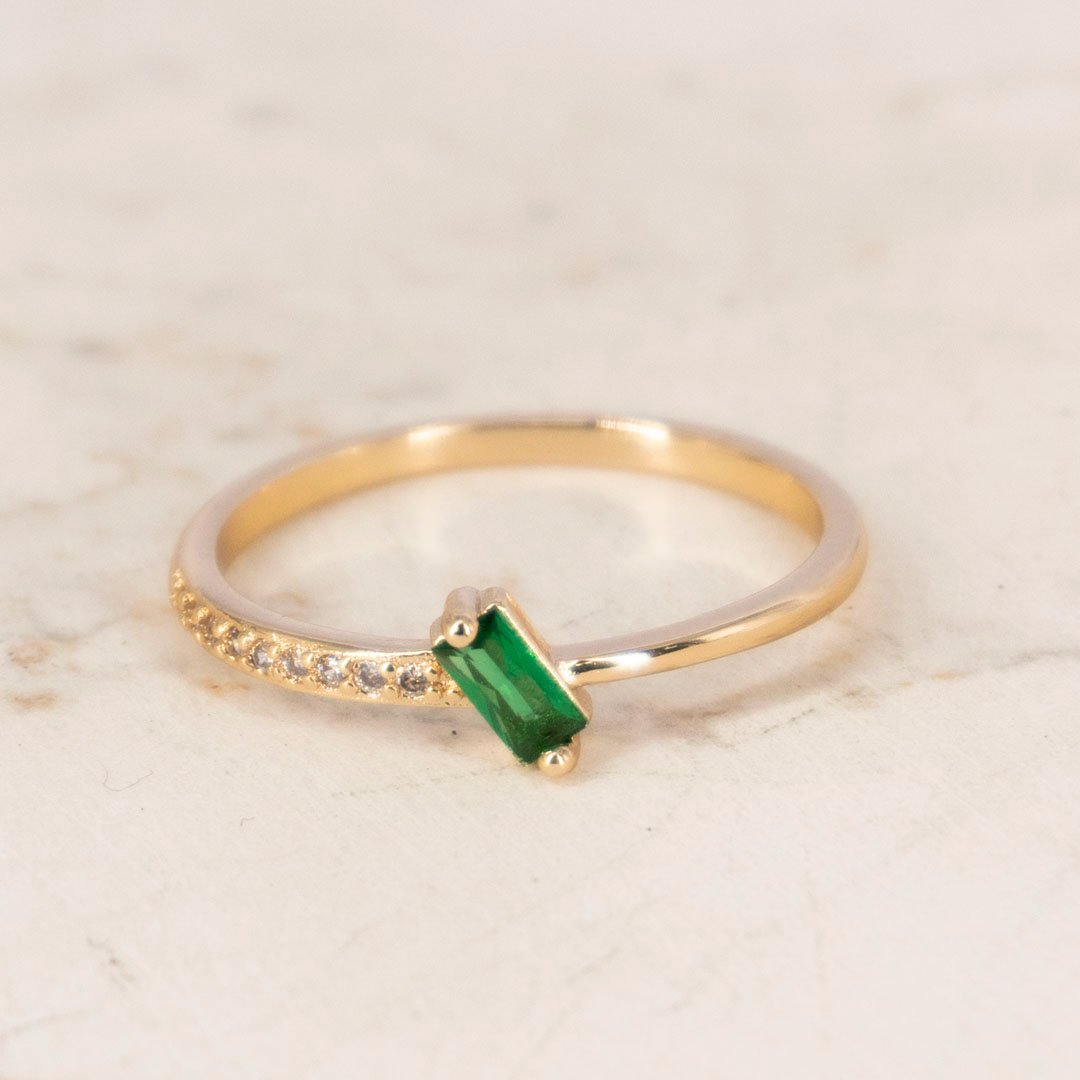 ANILLO ESMERALDA CRUZADO 1 LADO CIRCONES