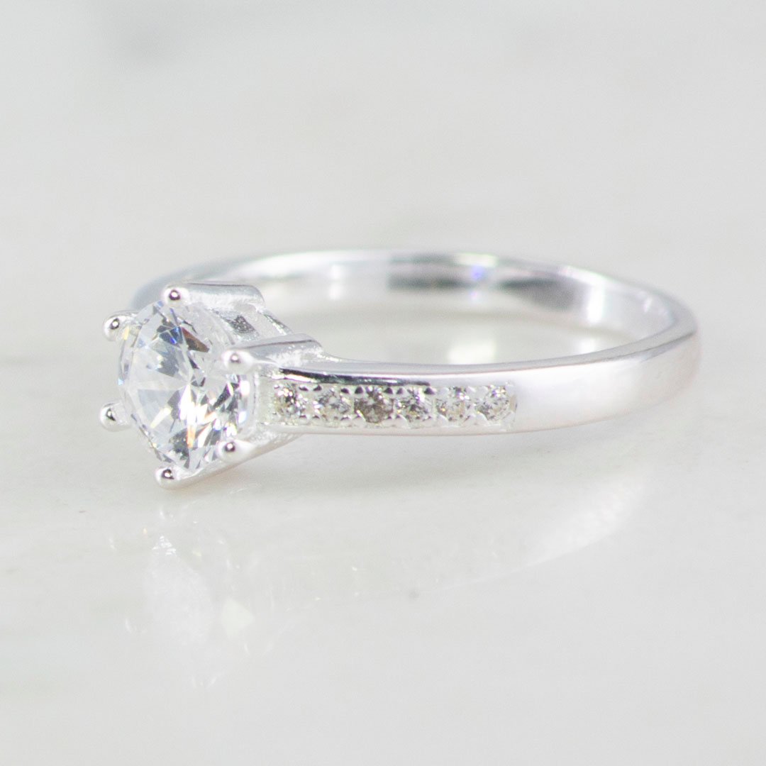 ANILLO SOLITARIO 6 PUNTAS BANDA CIRCONES