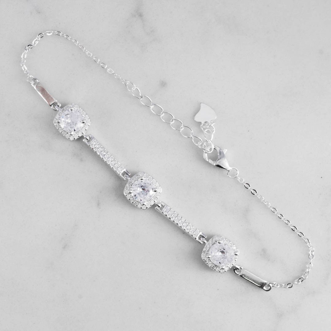 PULSERA JUEGO CIRCONES CUADRADOS X3